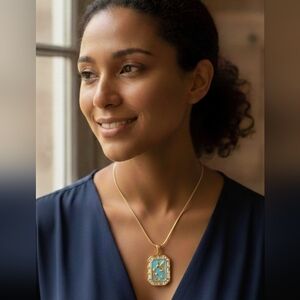 Elegant Gold and Blue Hummingbird Pendant Necklace Stainless Steel